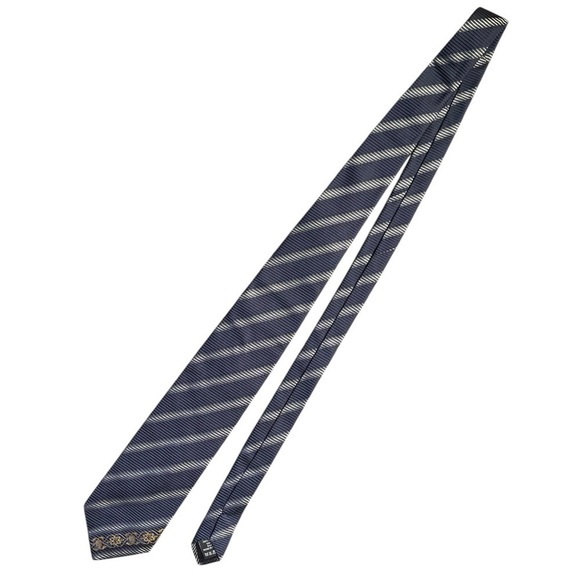 GIANNI VERSACE 90s Vintage Metallic Baroque Silk Stripe Tie Made in Italy - Picture 2 of 5